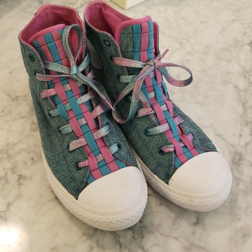 Turquoise high top Chucks